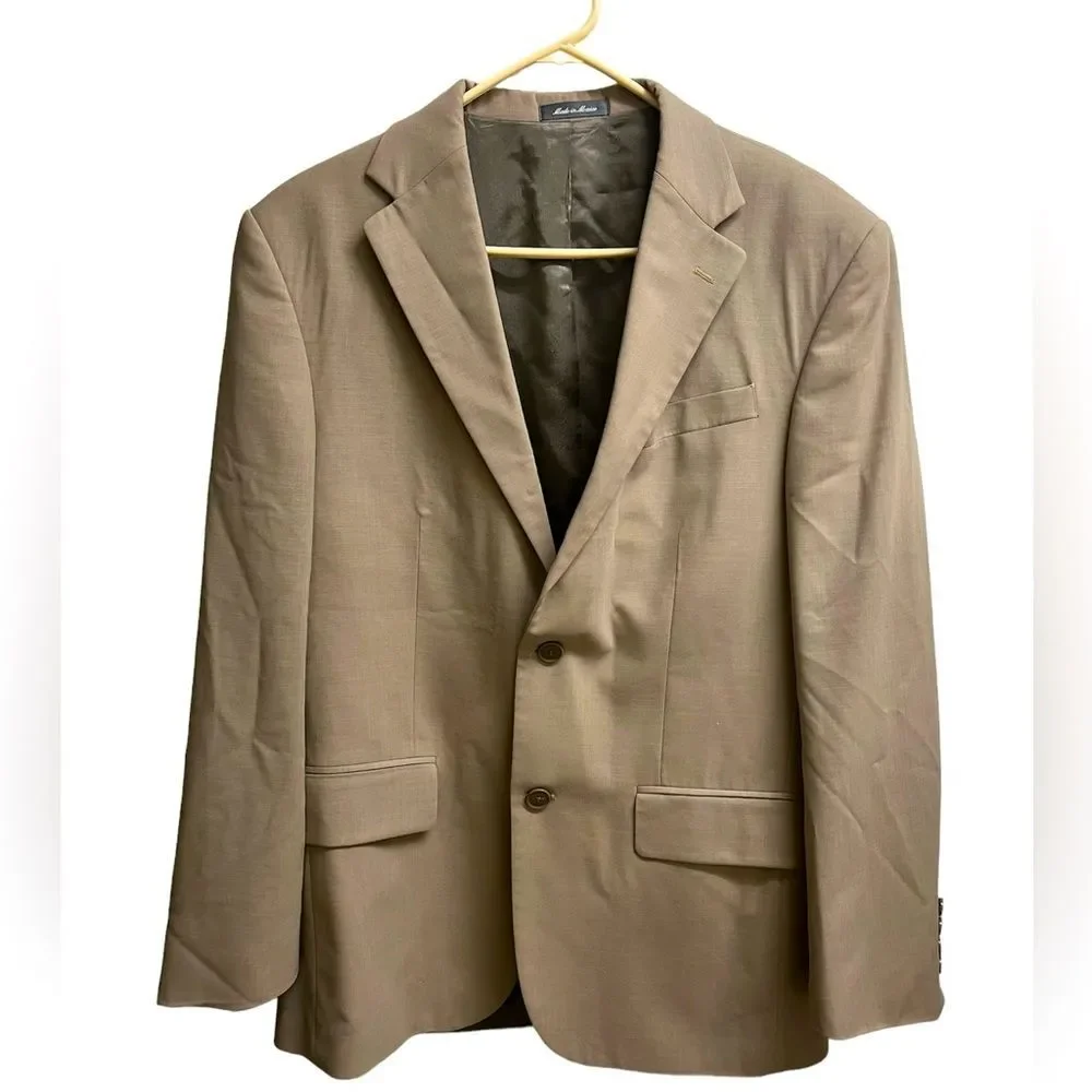 Oscar De La Renta Perfect Press 100% Wool Tan Blazer SZ 40R W34